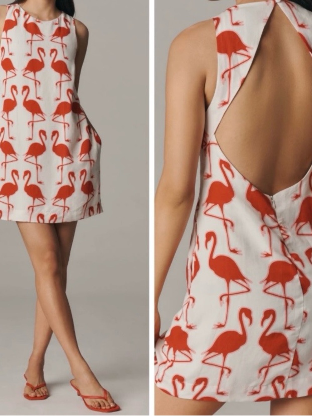 Anthropologie Maeve Linen Blend Backless Flamingo Shift Dress NWT Size Medium - Picture 6 of 6